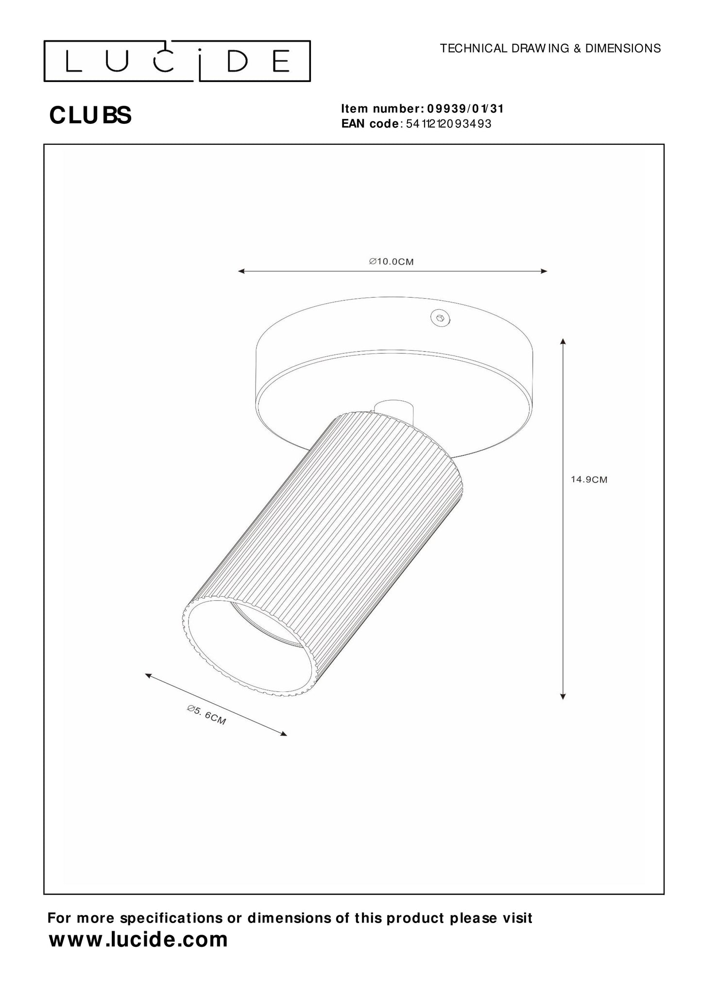 Lucide CLUBS - Ceiling spotlight - 1xGU10 - White