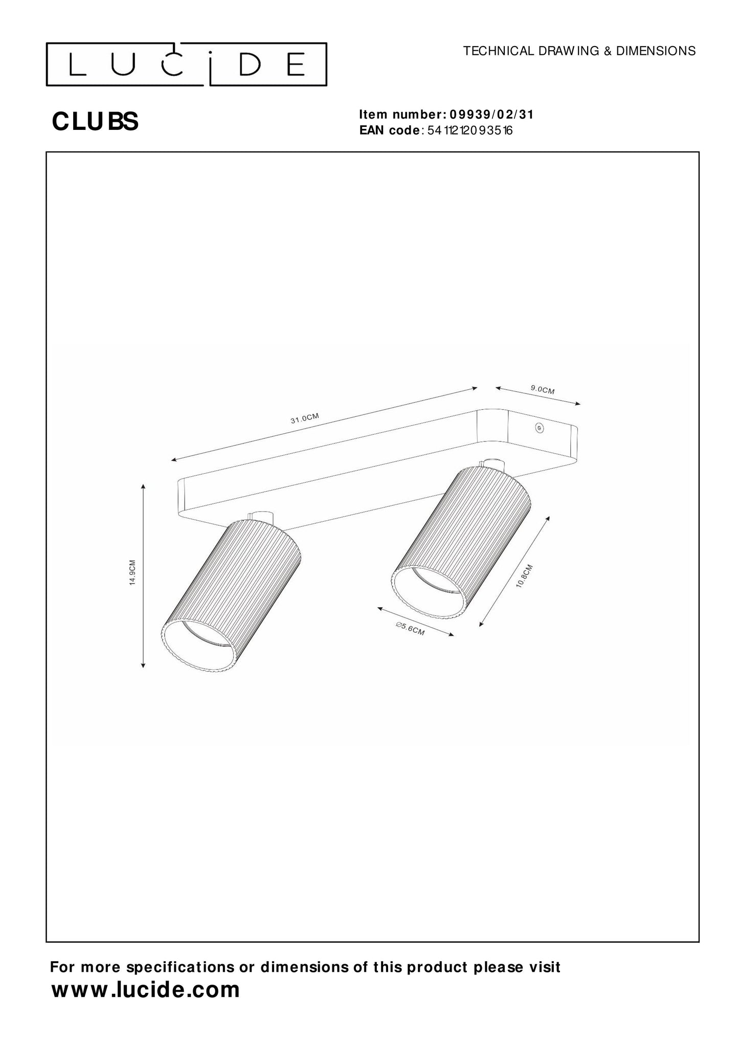 Lucide CLUBS - Ceiling spotlight - 2xGU10 - White