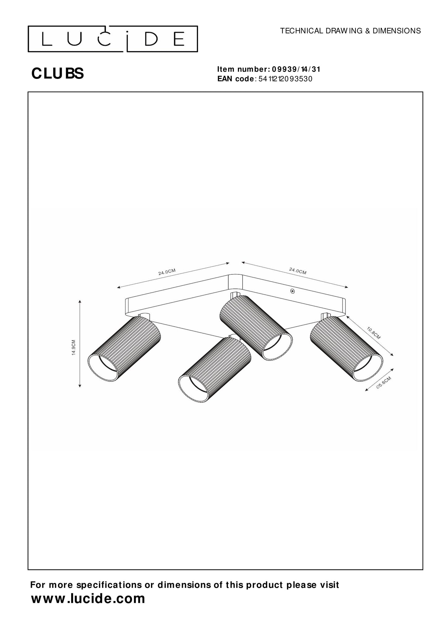 Lucide CLUBS - Ceiling spotlight - 4xGU10 - White