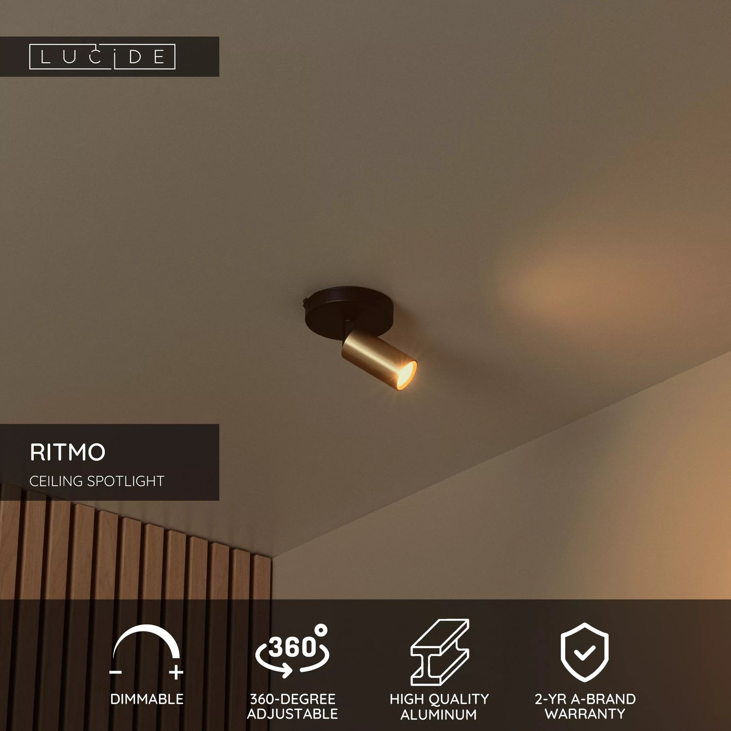 Lucide RITMO - Ceiling spotlight - Ø 10 cm - 1xGU10 (MR11) - Matt Gold / Brass