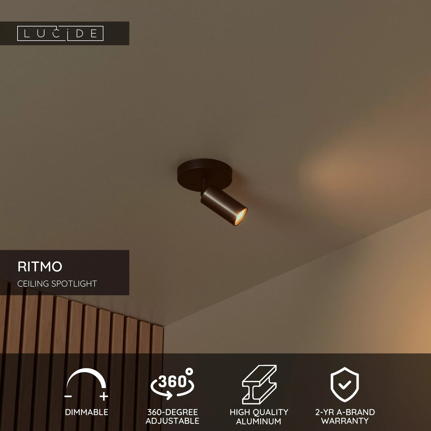 Lucide RITMO - Ceiling spotlight - Ø 10 cm - 1xGU10 (MR11) - Coffee