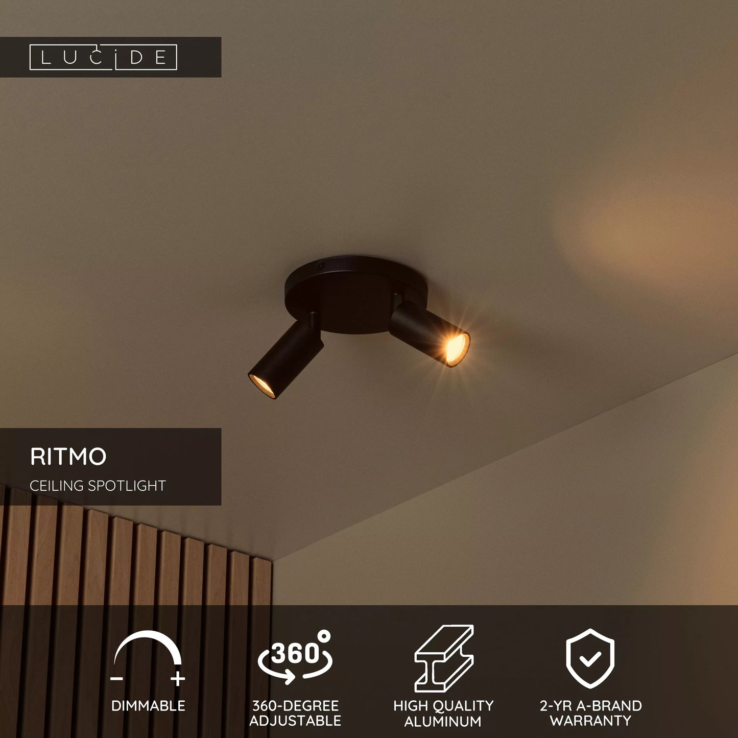 Lucide RITMO - Ceiling spotlight - Ø 15 cm - 2xGU10 (MR11) - Black