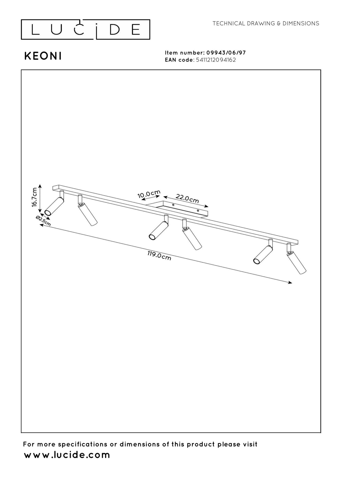 Lucide KEONI - Ceiling spotlight - 6xG9 - Coffee | Essential
