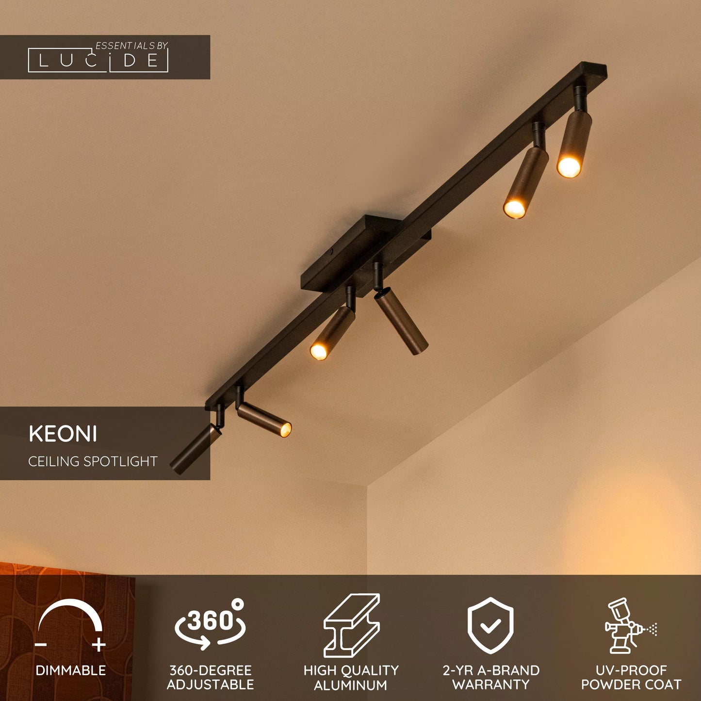 Lucide KEONI - Ceiling spotlight - 6xG9 - Coffee | Essential