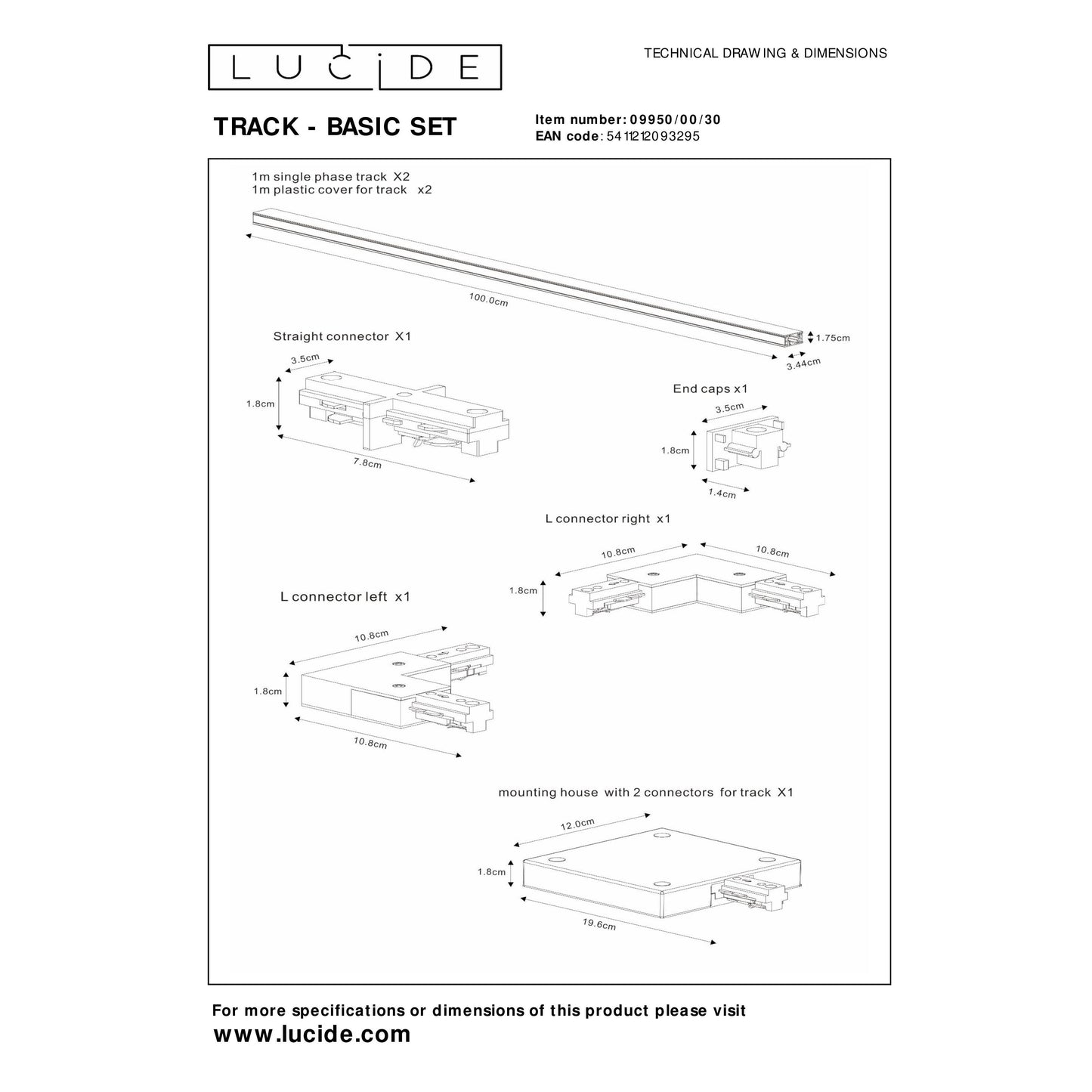 Lucide TRACK Starter set - 1-circuit Track lighting system - 2 meters - Black
