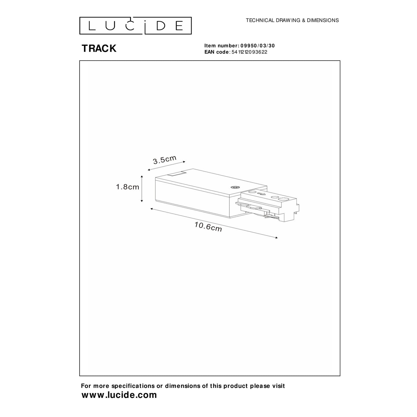 Lucide TRACK Power supply - 1-circuit Track lighting system - Single - Black (Extension)