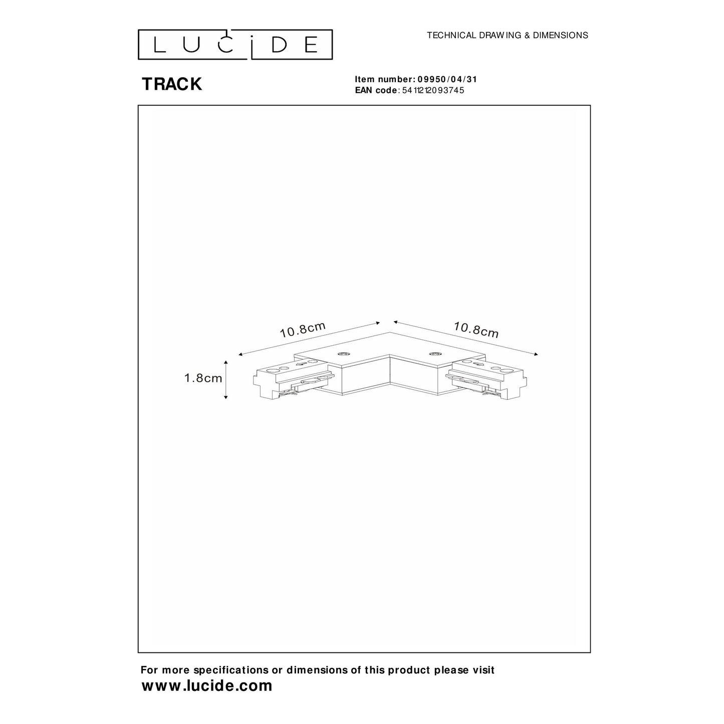 Lucide TRACK L-connector - 1-circuit Track lighting system - Right - White (Extension)