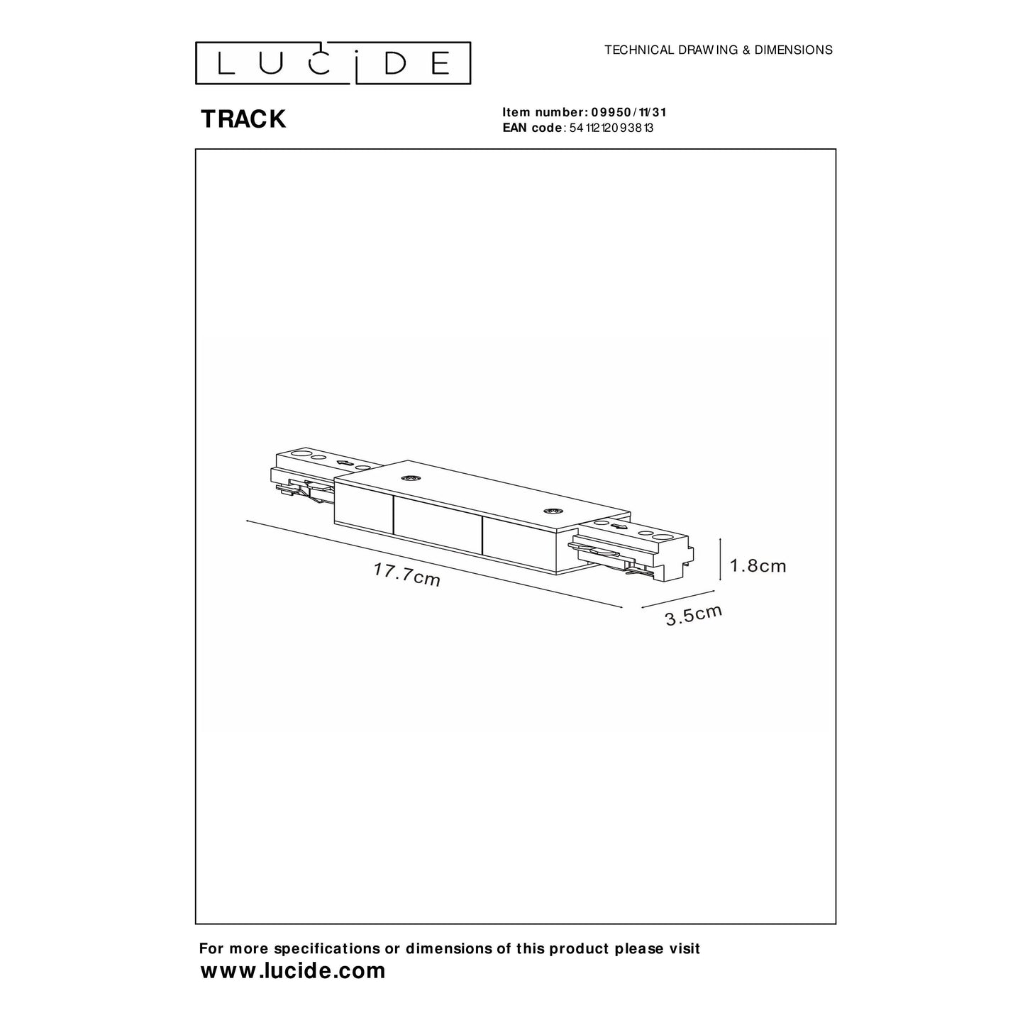 Lucide TRACK Power supply - 1-circuit Track lighting system - Double - White (Extension)
