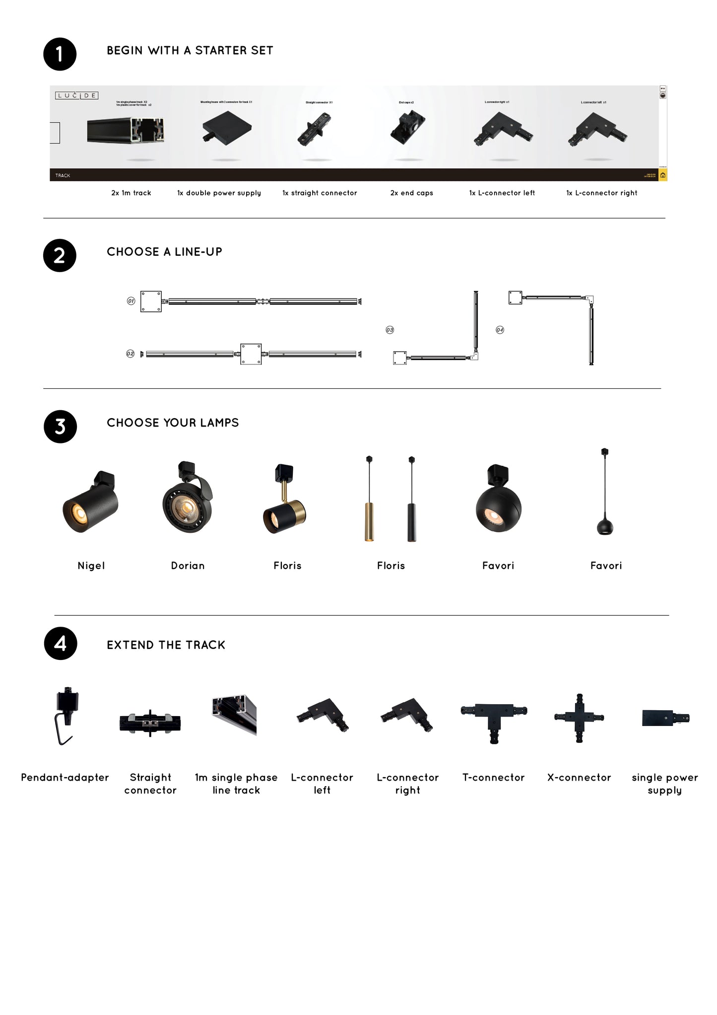 Lucide TRACK FLORIS pendant - 1-circuit Track lighting system - 1xGU10 - Matt Gold / Brass (Extension)