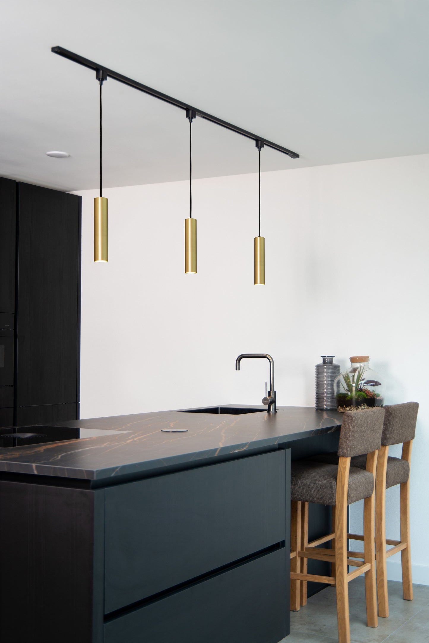 Lucide TRACK FLORIS pendant - 1-circuit Track lighting system - 1xGU10 - Matt Gold / Brass (Extension)