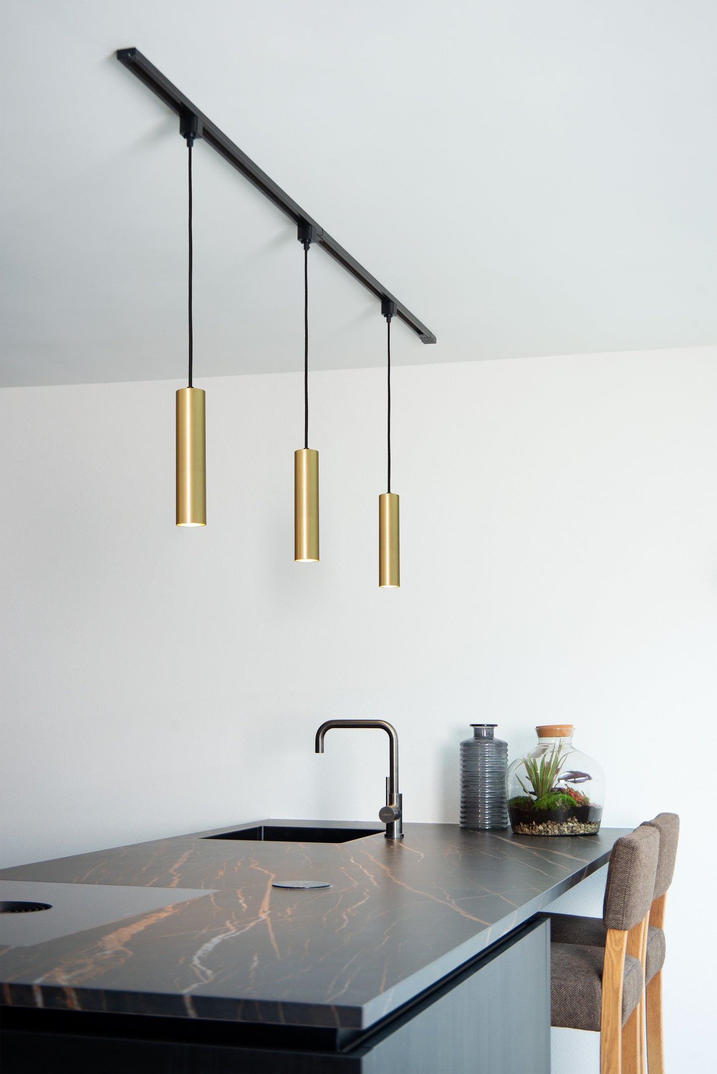 Lucide TRACK FLORIS pendant - 1-circuit Track lighting system - 1xGU10 - Matt Gold / Brass (Extension)