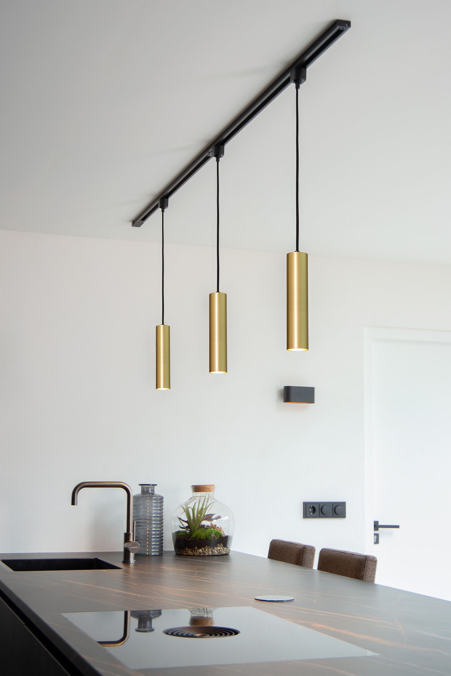 Lucide TRACK FLORIS pendant - 1-circuit Track lighting system - 1xGU10 - Matt Gold / Brass (Extension)