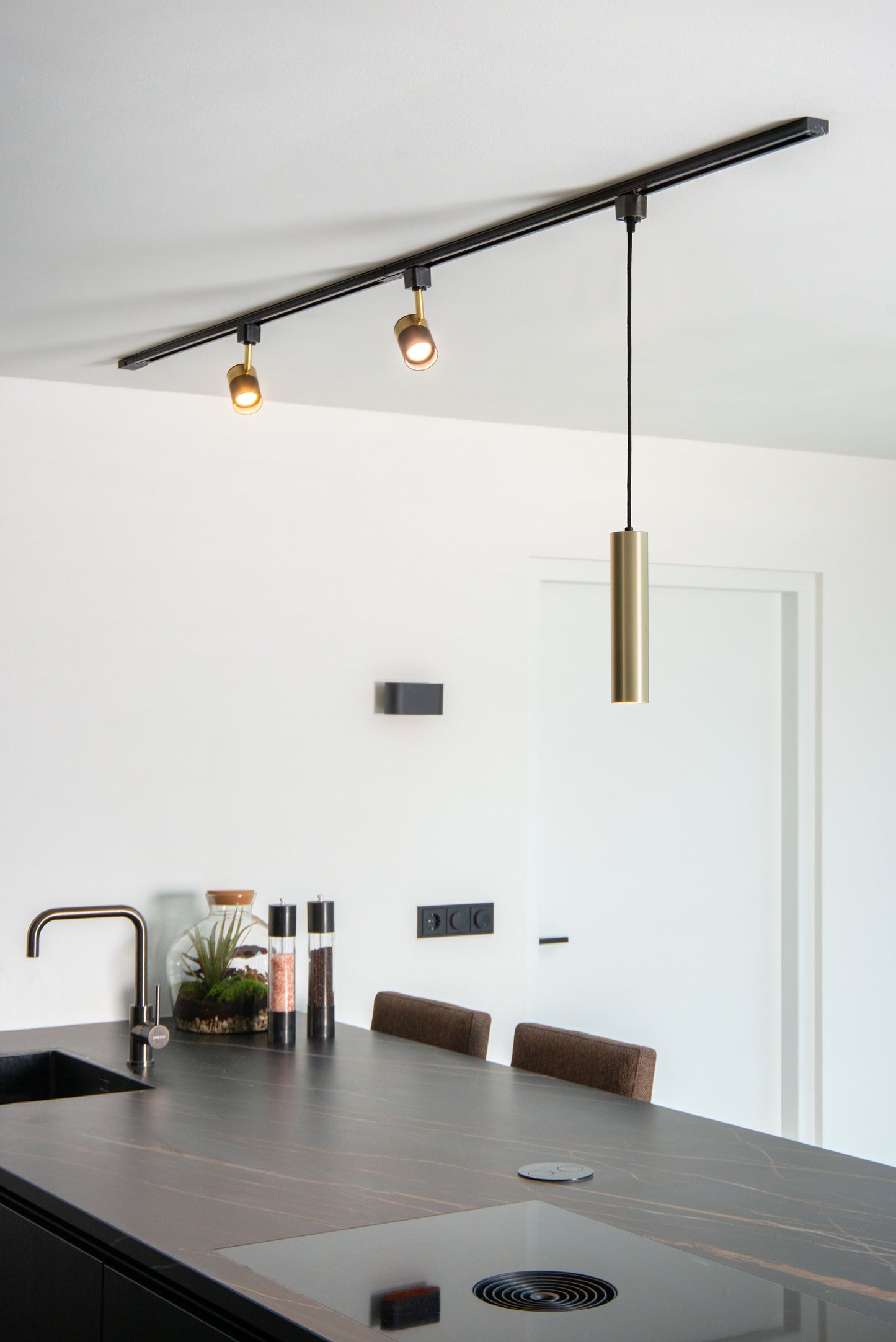 Lucide TRACK FLORIS pendant - 1-circuit Track lighting system - 1xGU10 - Matt Gold / Brass (Extension)