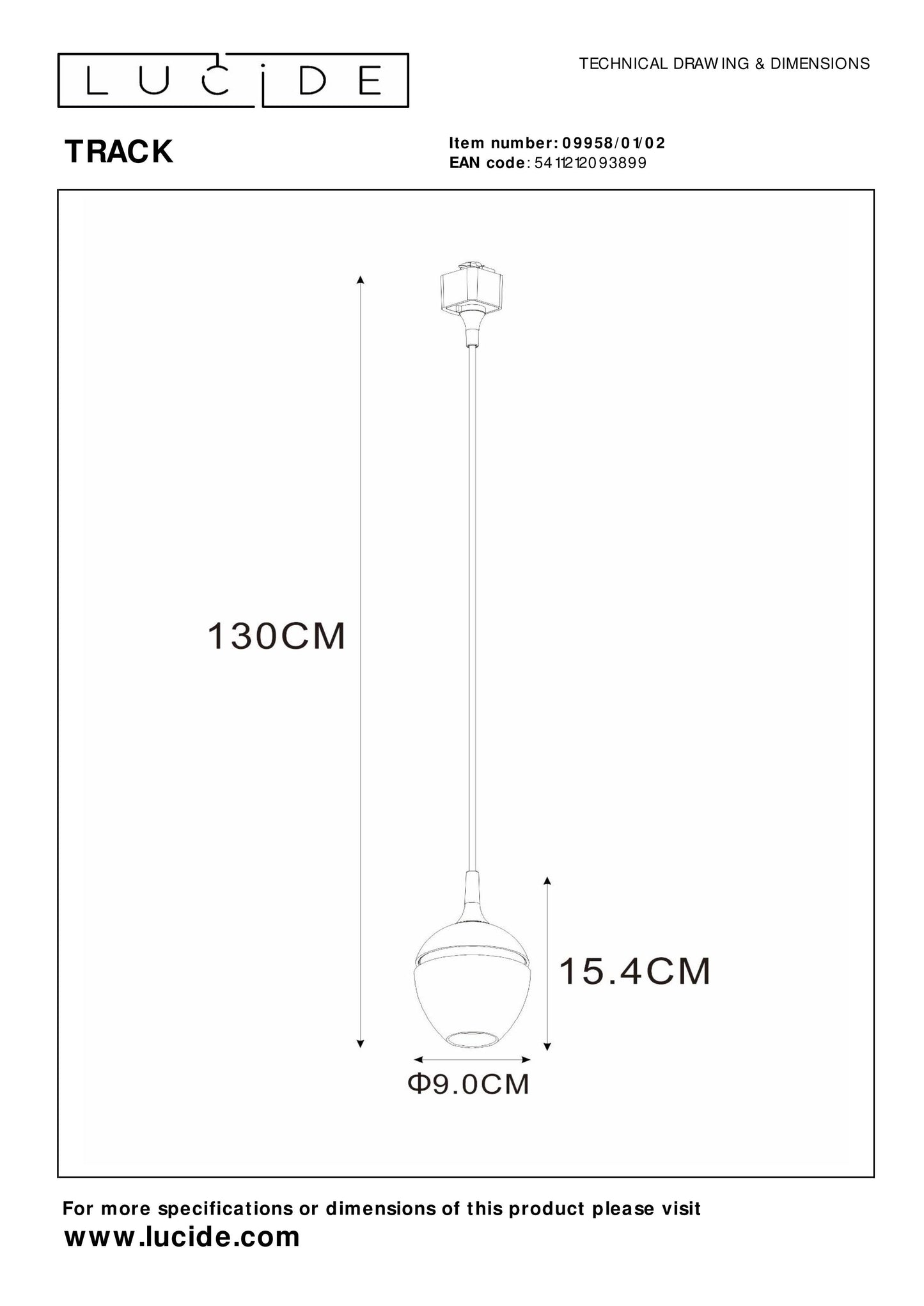 Lucide TRACK PRESTON pendant - 1-circuit Track lighting system - 1xGU10 - Matt Gold / Brass (Extension)