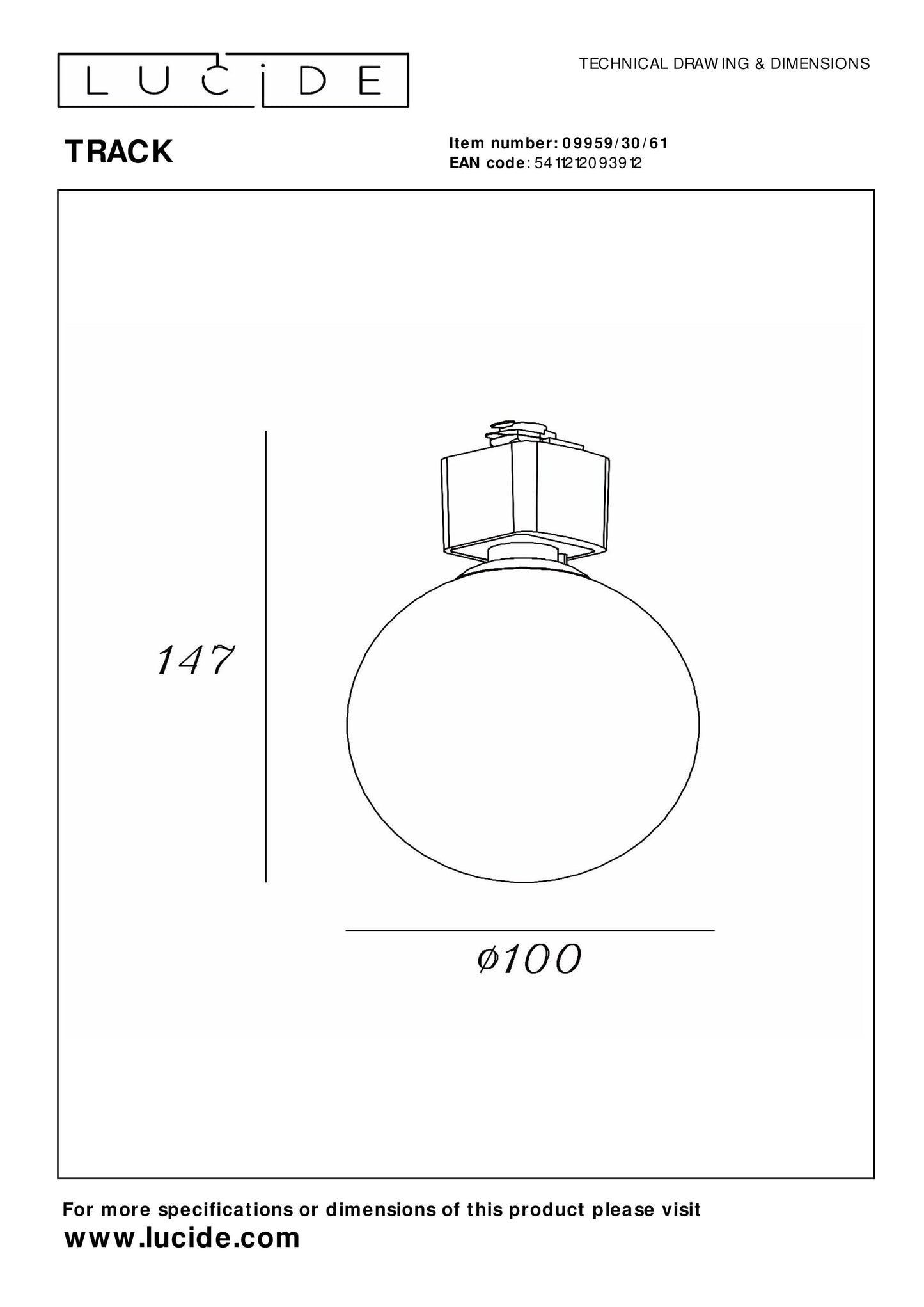 Lucide TRACK TYCHO Track spot - 1-circuit Track lighting system - 1x G9 - Opal (Extension)