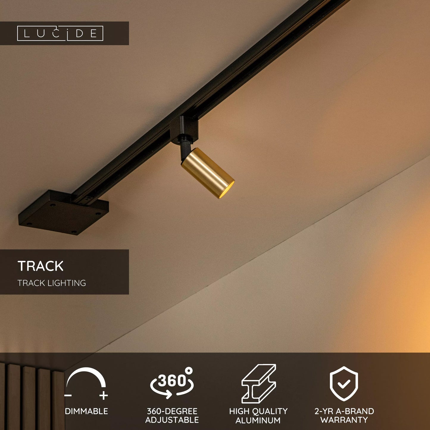 Lucide TRACK RITMO Track spot - 1-circuit Track lighting system - 1xGU10/MR11 - Matt Gold / Brass (Extension)