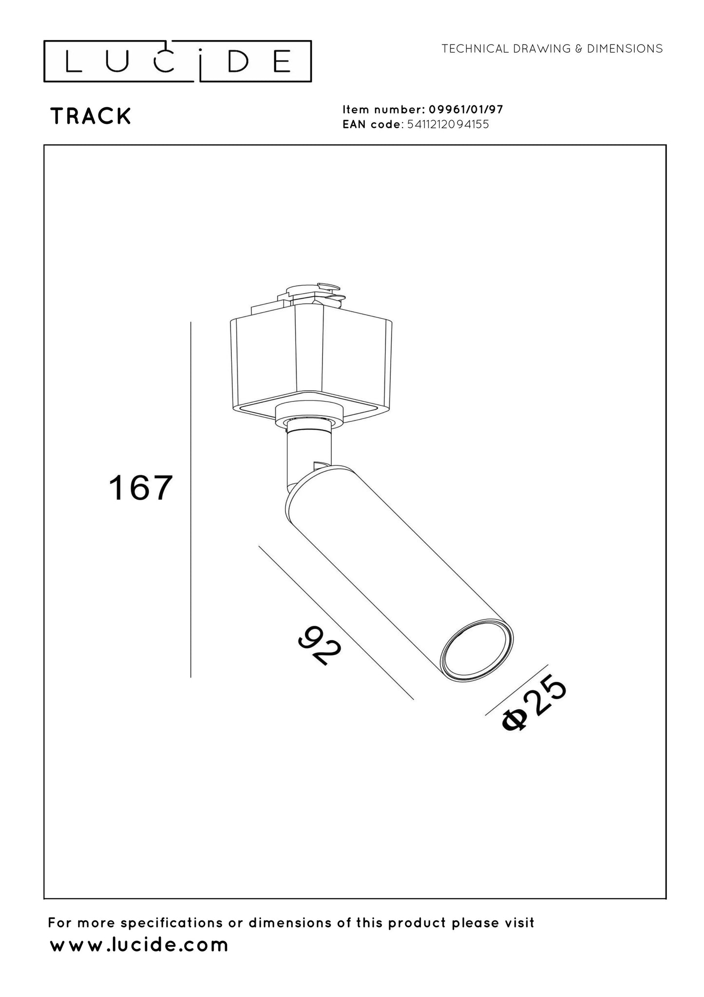 Lucide TRACK KEONI Track spot - 1-circuit Track lighting system - 1xG9- Coffee (Extension)