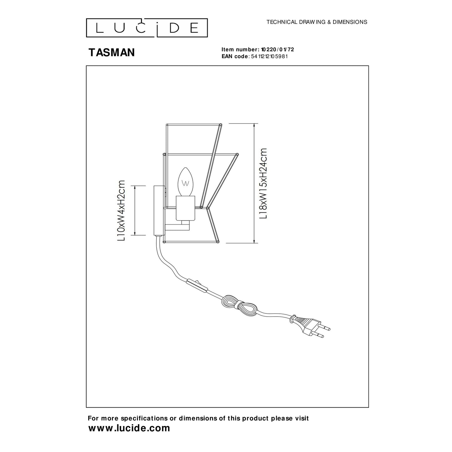 Lucide TASMAN - Wall light - 1xE14 - Natural