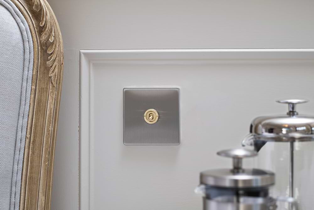 Soho Lighting Brushed Chrome & Brushed Brass 20A 1 Gang 2 Way Toggle Switch Screwless