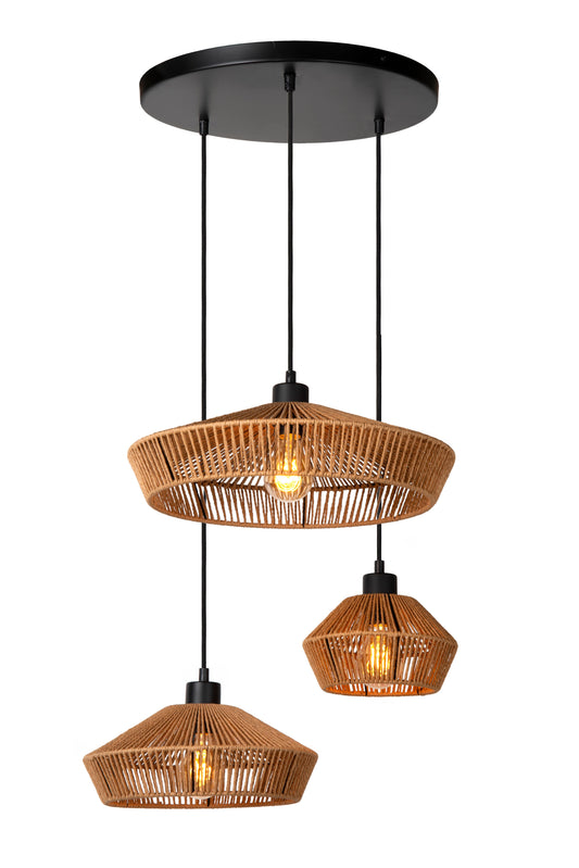 Lucide YUNKAI - Pendant light - Ø 60 cm - 3xE27 - Natural