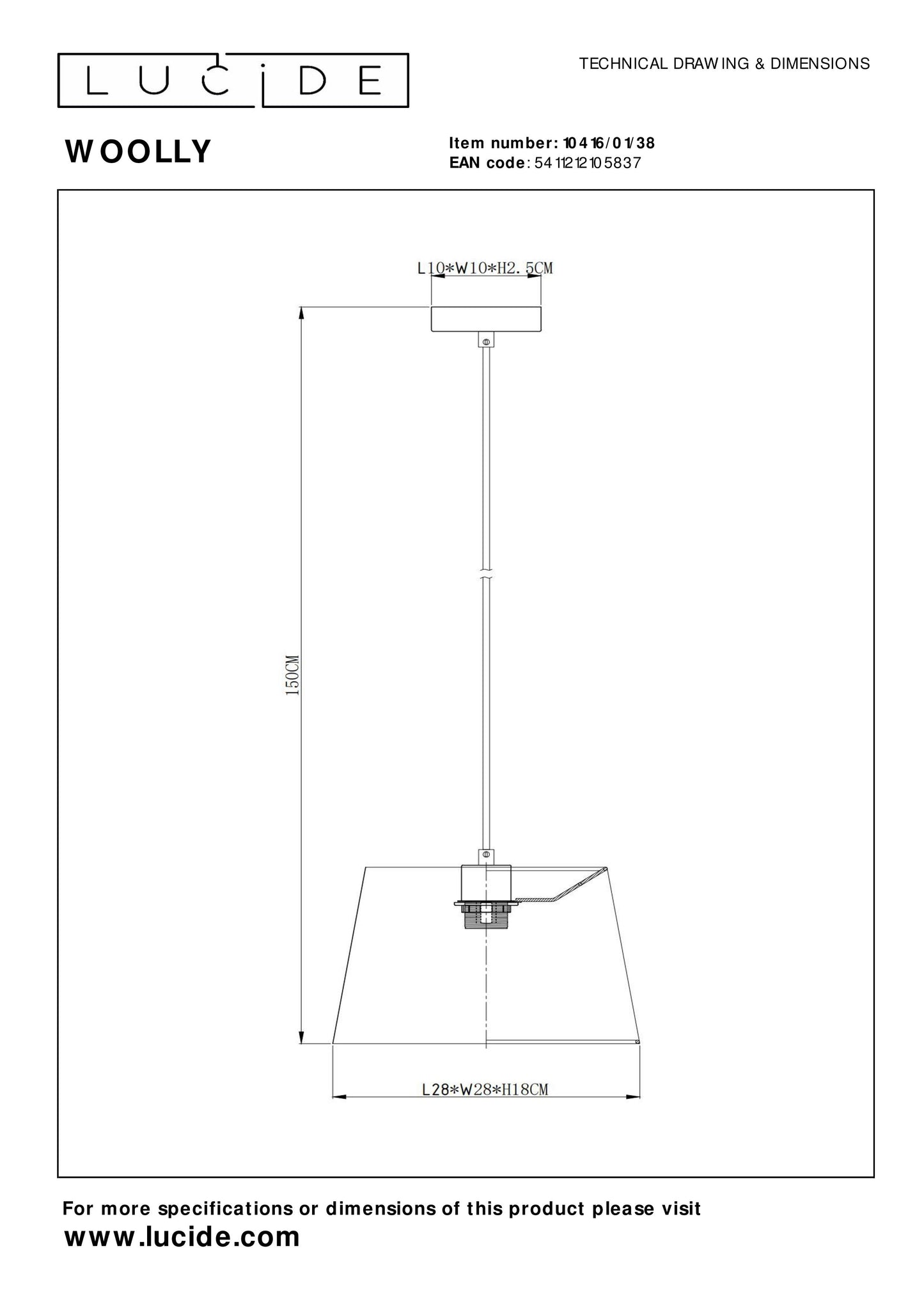 Lucide WOOLLY - Pendant light - Ø 28 cm - 1xE27 - Cream