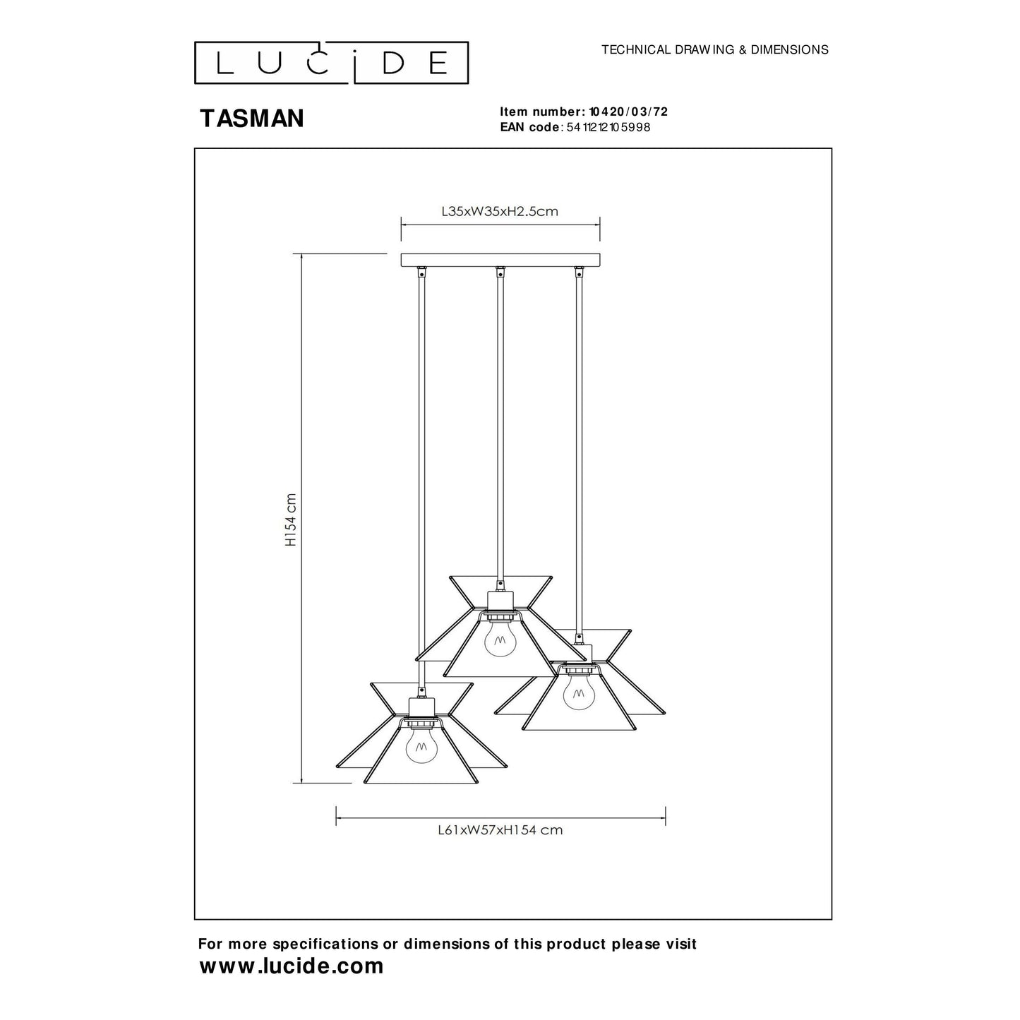 Lucide TASMAN - Pendant light - 3xE27 - Natural