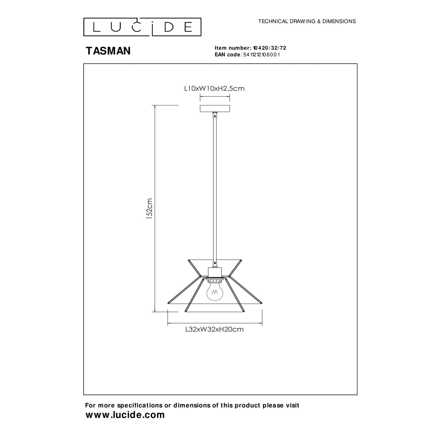 Lucide TASMAN - Pendant light - 1xE27 - Natural