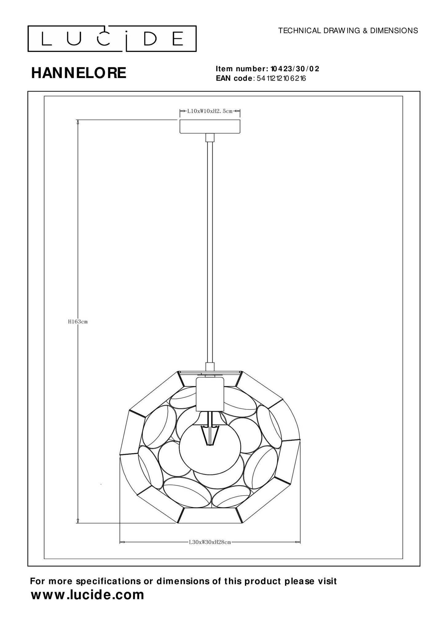 Lucide HANNELORE - Pendant light - Ø 30 cm - 1xE27 - Matt Gold / Brass