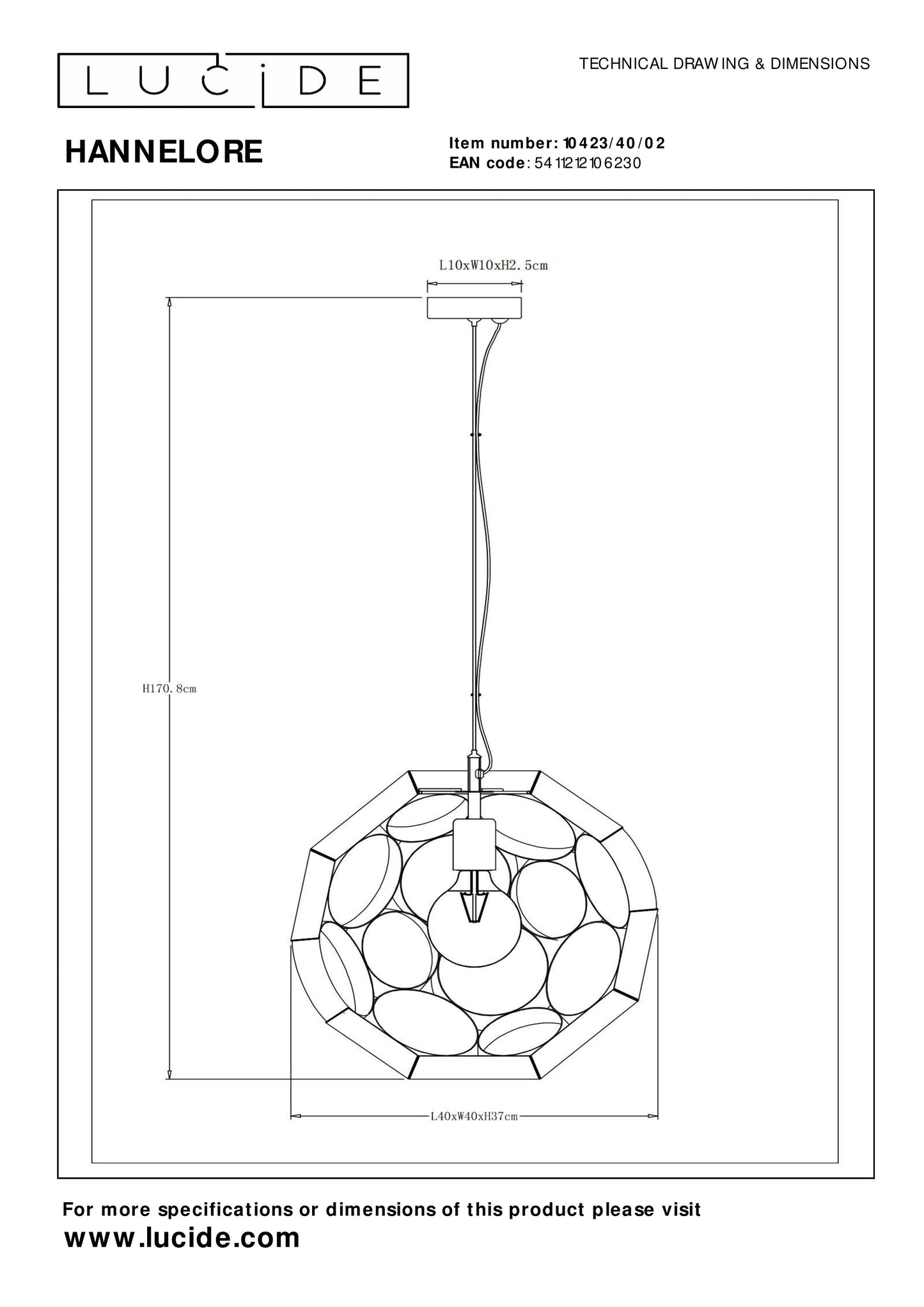 Lucide HANNELORE - Pendant light - Ø 40 cm - 1xE27 - Matt Gold / Brass