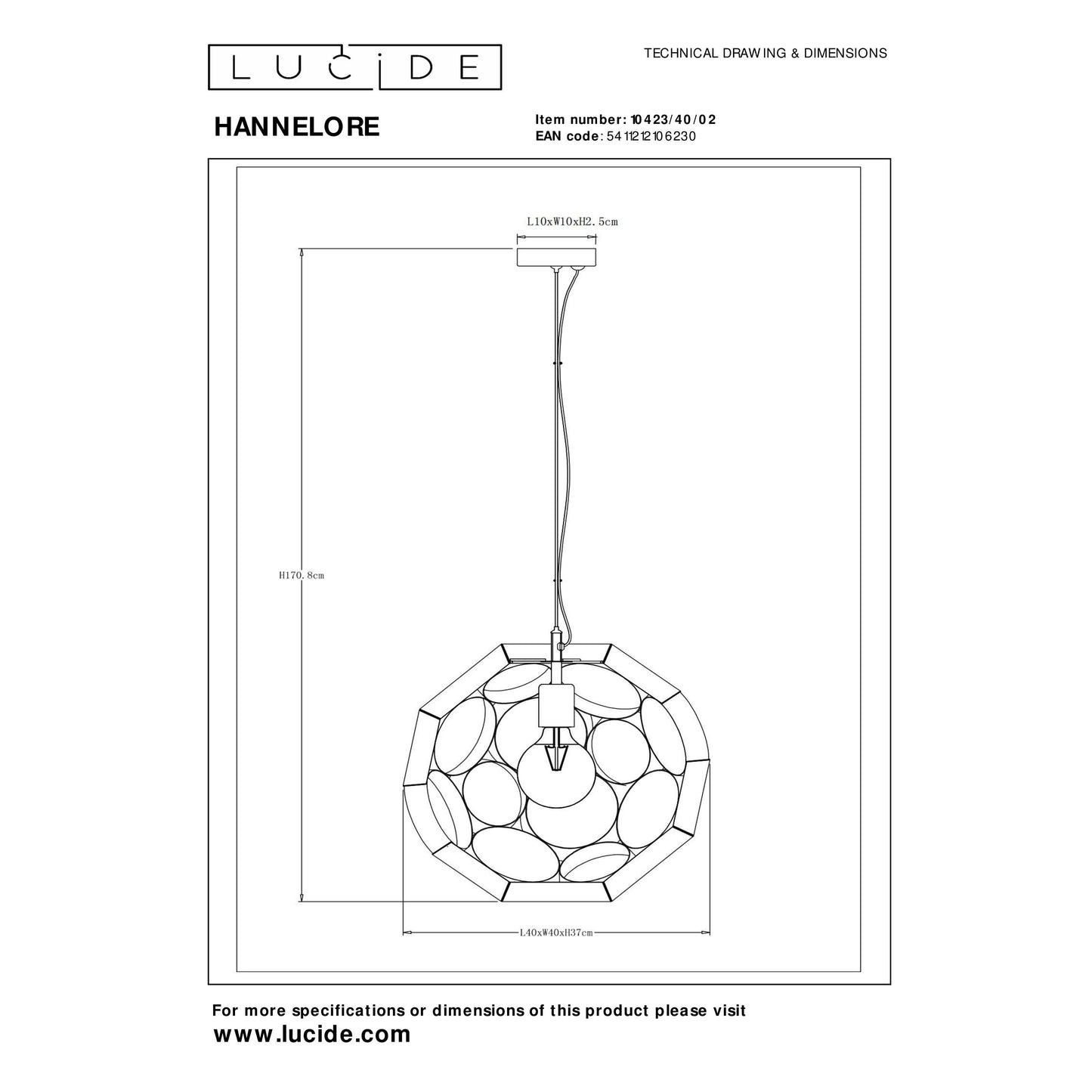 Lucide HANNELORE - Pendant light - Ø 40 cm - 1xE27 - Matt Gold / Brass