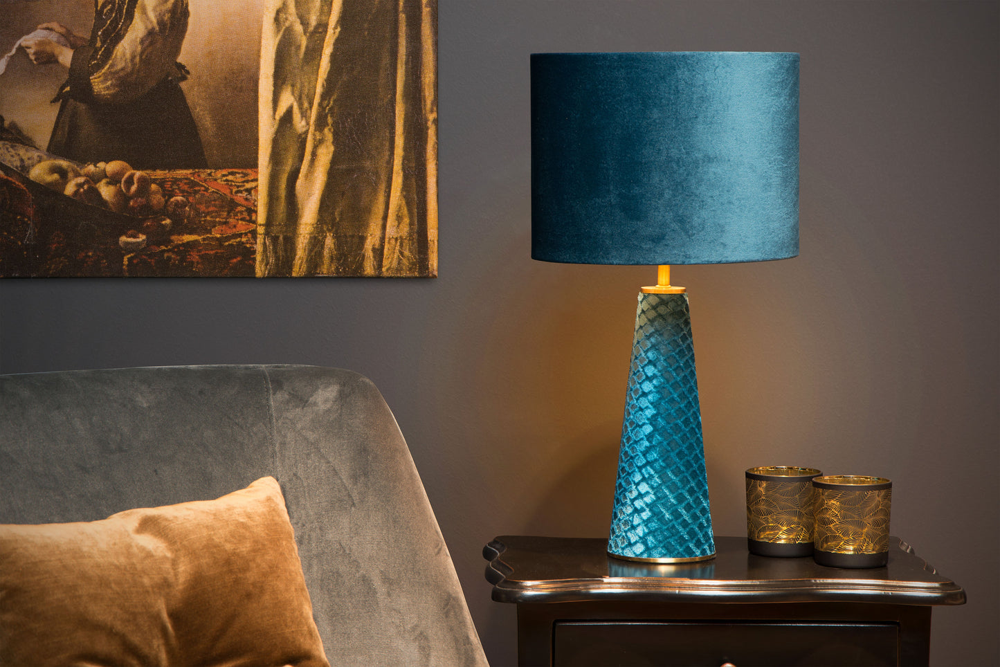 Lucide EXTRAVAGANZA VELVET - Table lamp - Ø 25 cm - 1xE27 - Turquoise