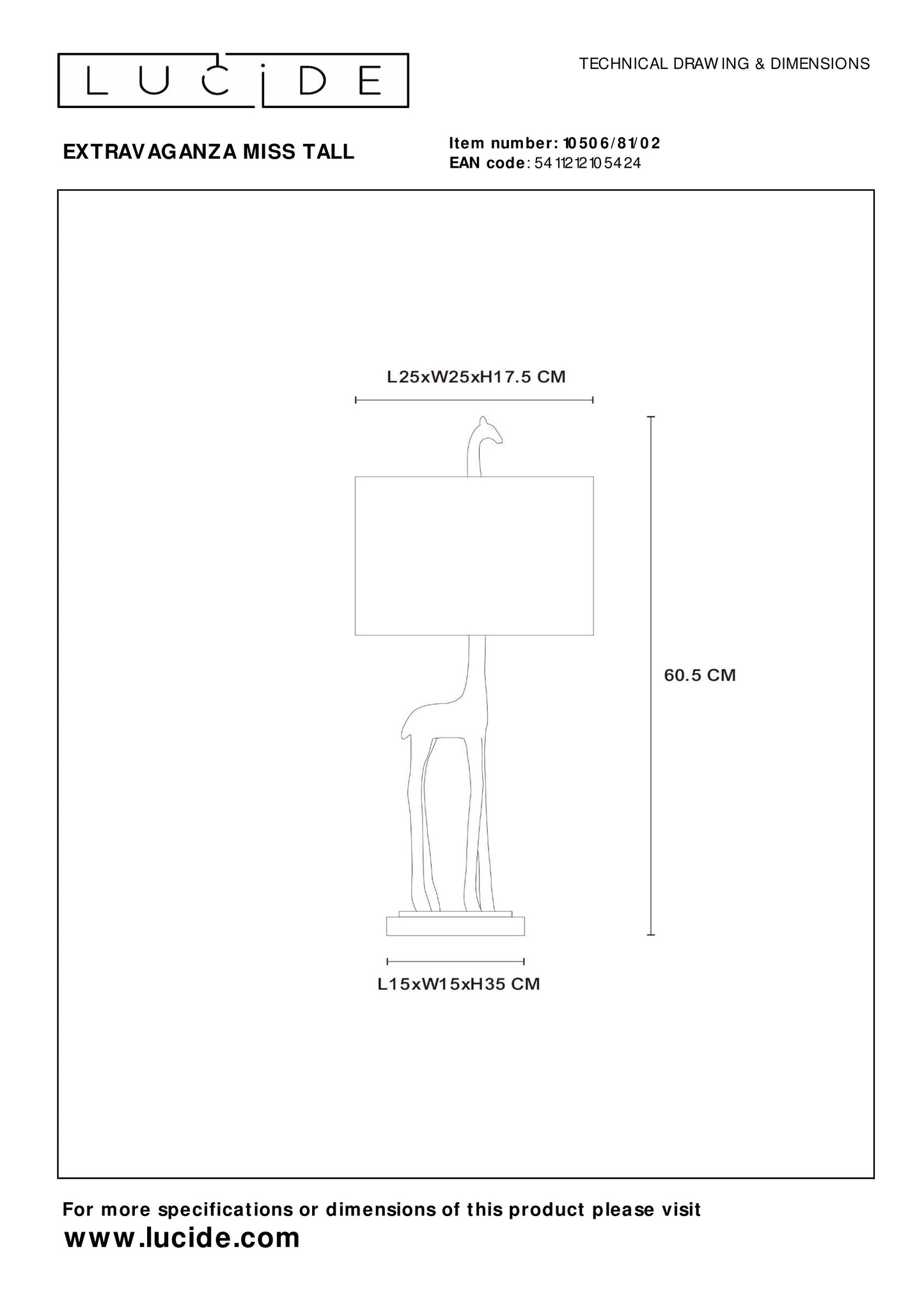 Lucide EXTRAVAGANZA MISS TALL - Table lamp - Ø 25 cm - 1xE27 - Matt Gold / Brass