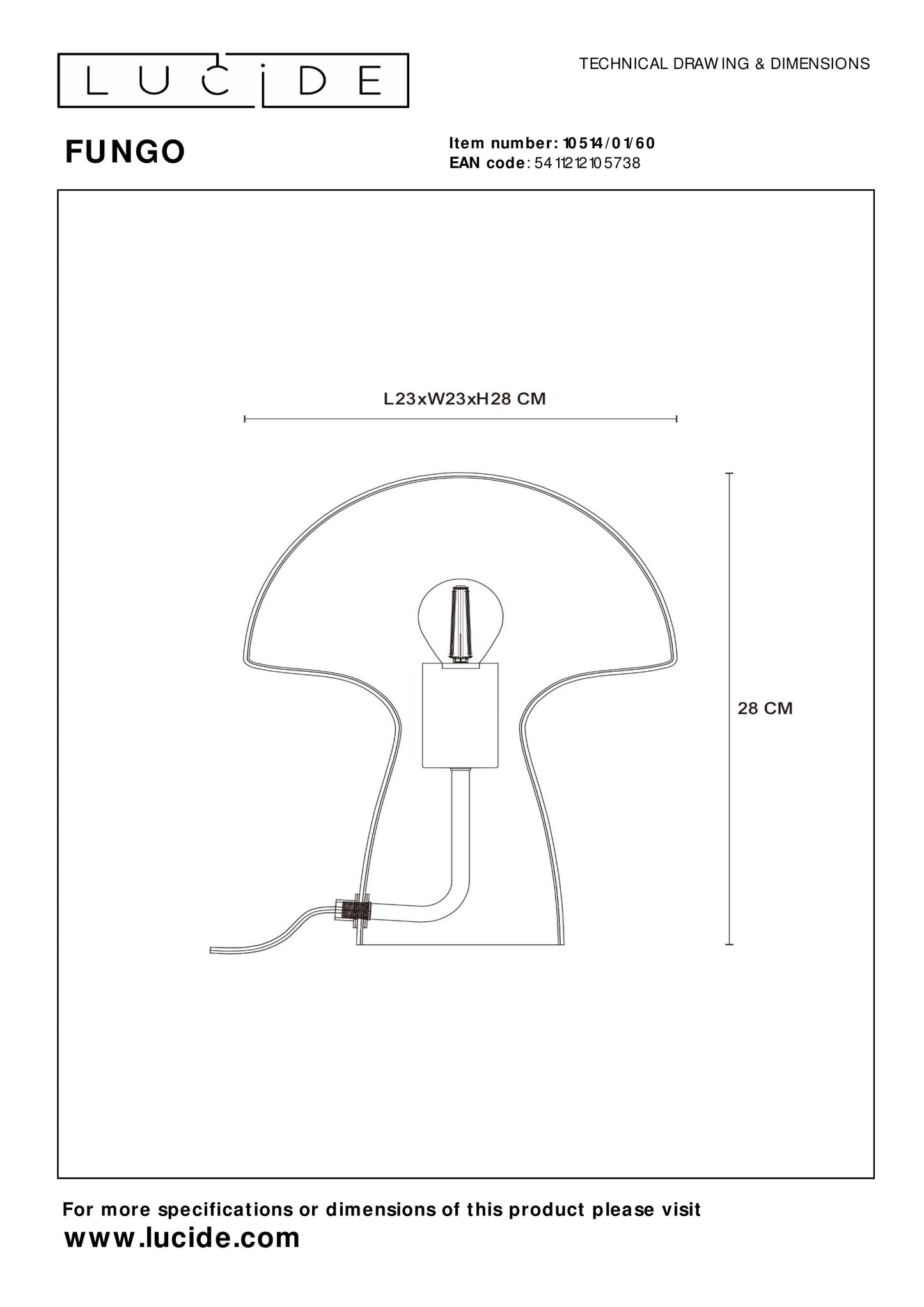 Lucide FUNGO - Table lamp - 1xE27 - Transparant