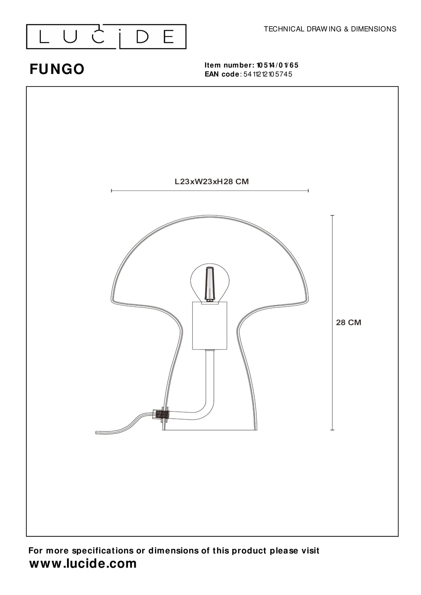 Lucide FUNGO - Table lamp - 1xE27 - Smoke Grey