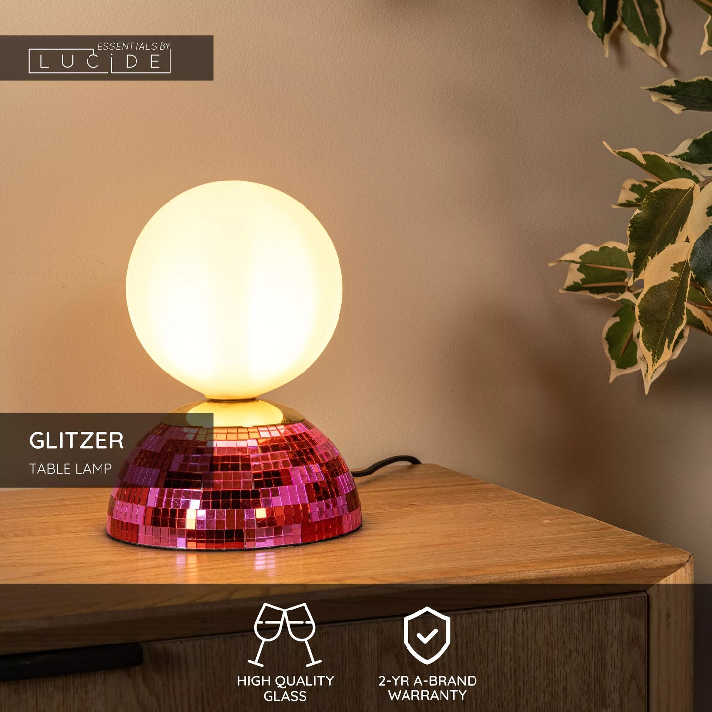 Lucide GLITZER - Table lamp - Ø 14 cm - 1xG9 - Pink | Essential