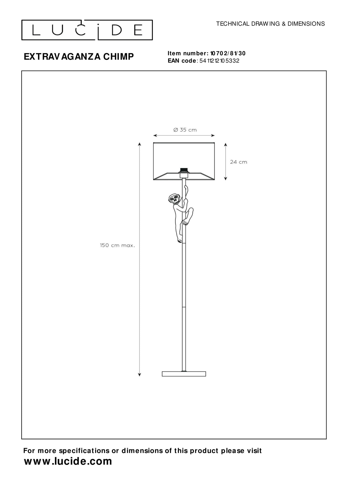 Lucide EXTRAVAGANZA CHIMP - Floor lamp - Ø 35 cm - 1xE27 - Black