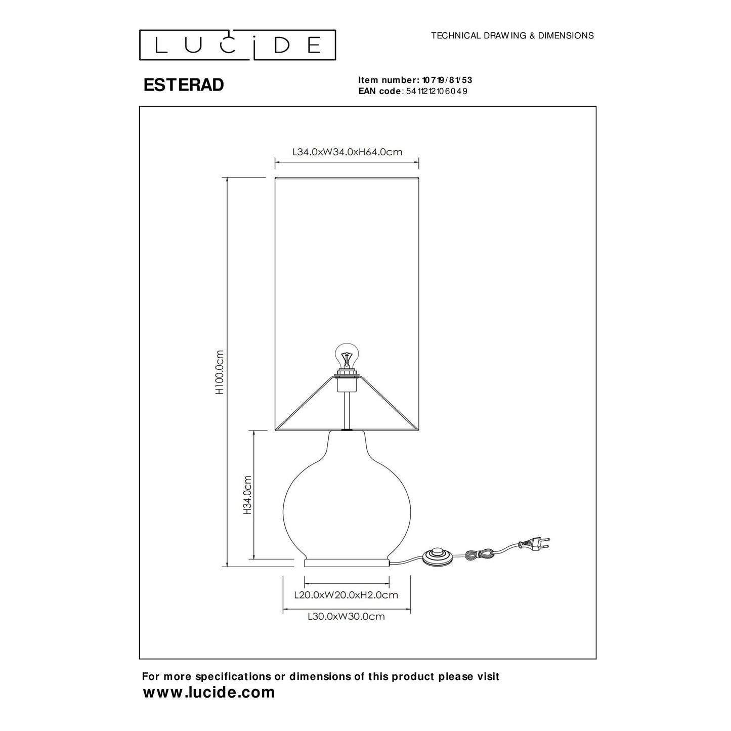 Lucide ESTERAD - Floor lamp - Ø 34 cm - 1xE27 - Orange