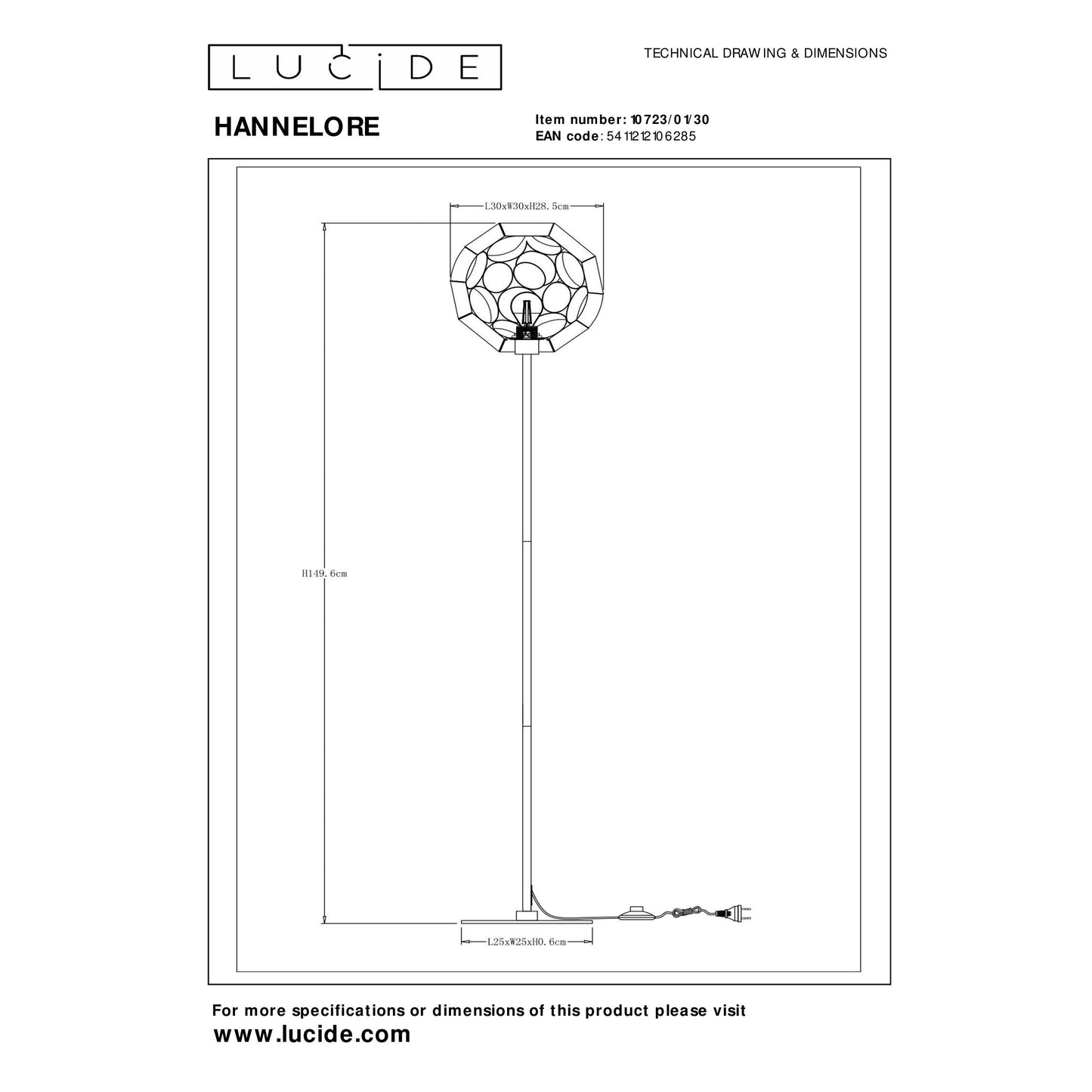 Lucide HANNELORE - Floor lamp - Ø 30 cm - 1xE27 - Black