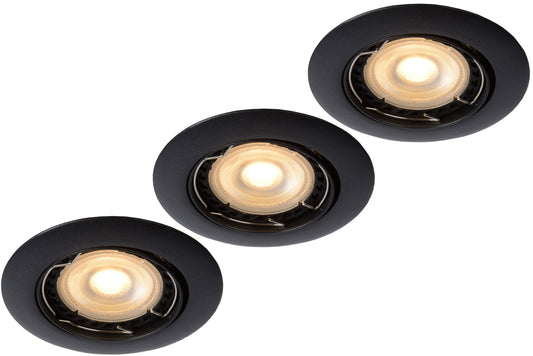 Lucide FOCUS - Recessed spotlight - Ø 8,1 cm - LED Dim. - GU10 - 3x5W 3000K - Black - Set of 3