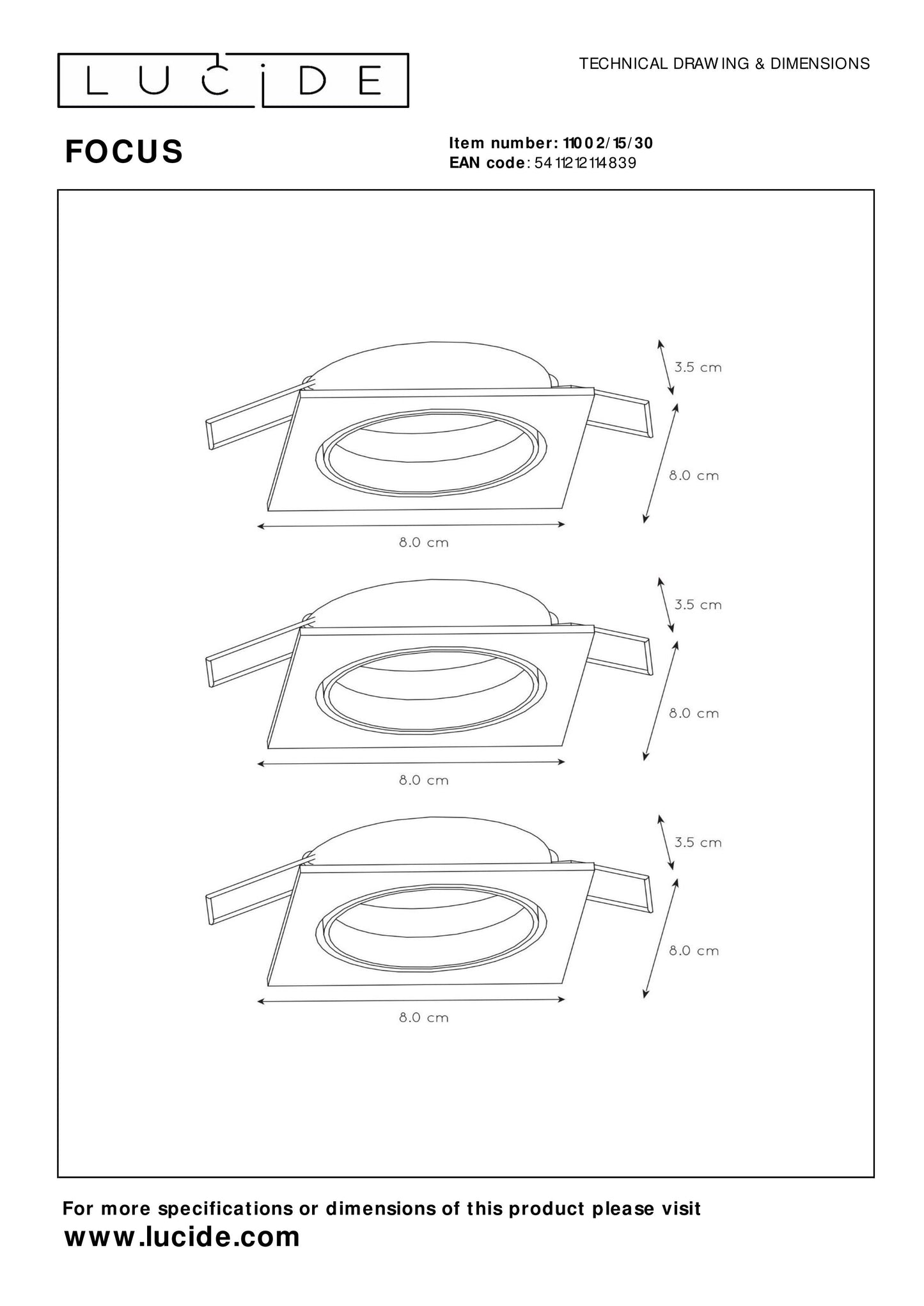 Lucide FOCUS - Recessed spotlight - LED Dim. - GU10 - 3x5W 3000K - Black - Set of 3