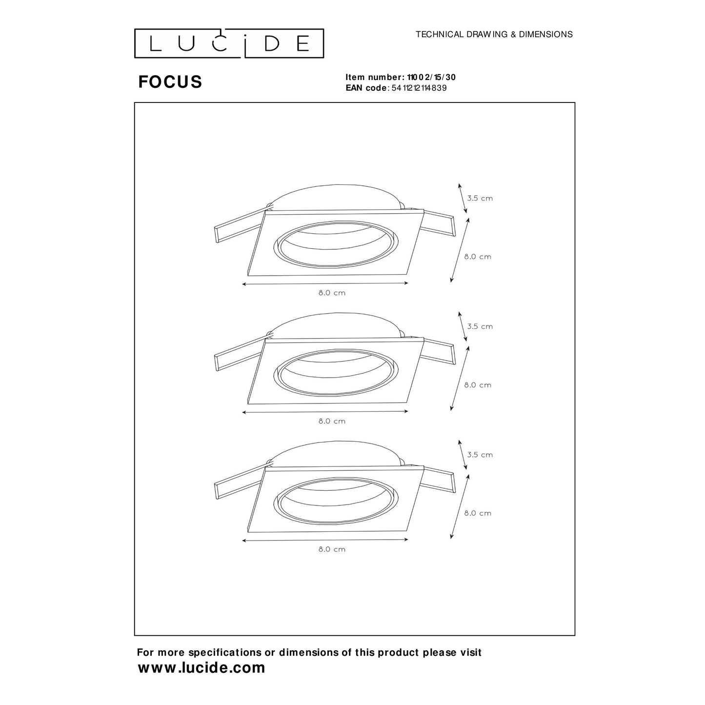 Lucide FOCUS - Recessed spotlight - LED Dim. - GU10 - 3x5W 3000K - Black - Set of 3