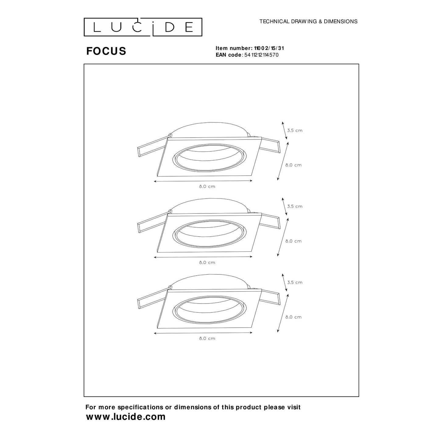 Lucide FOCUS - Recessed spotlight - LED Dim. - GU10 - 3x5W 3000K - White - Set of 3