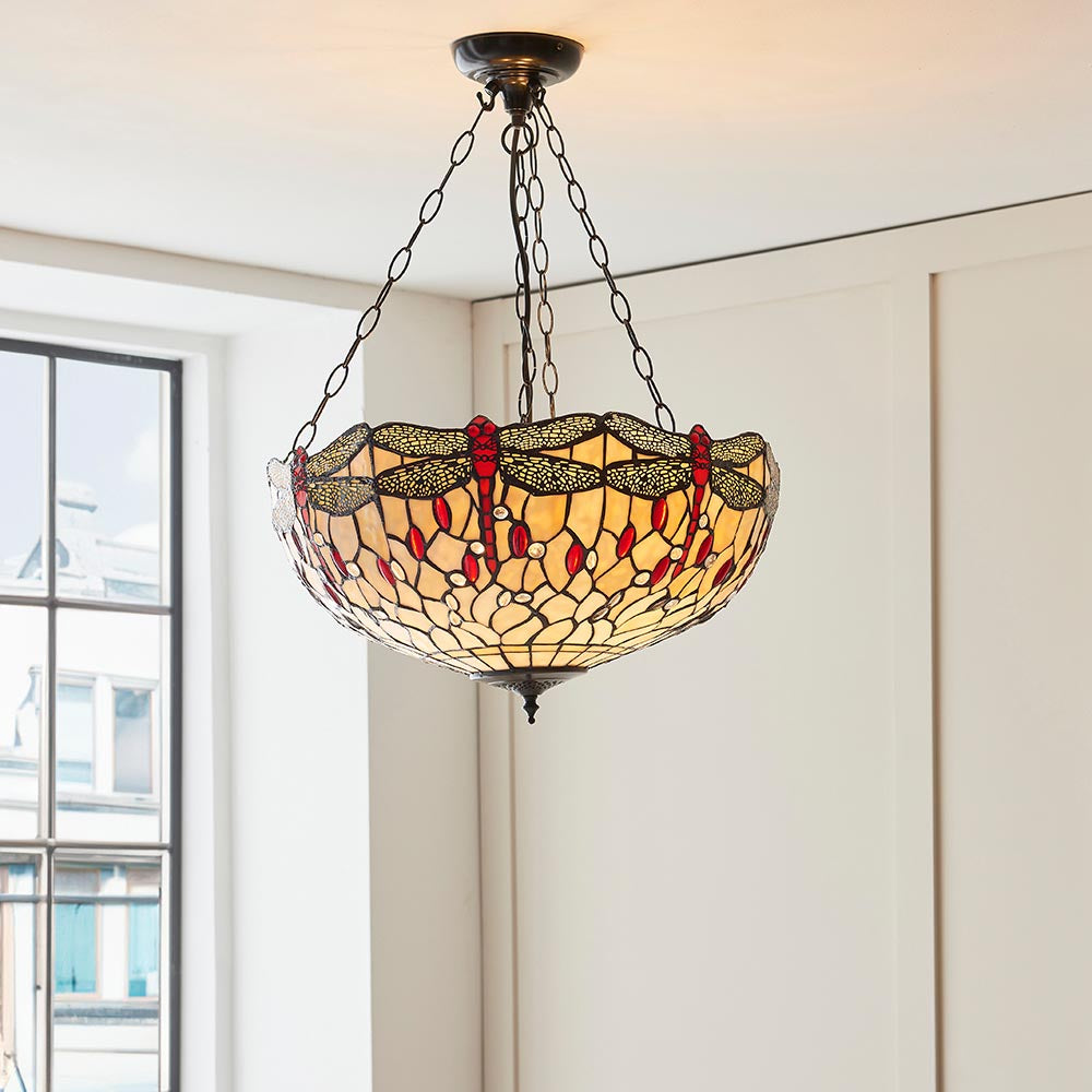 Dragonfly beige Large inverted 3lt pendant