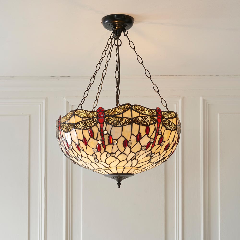 Dragonfly beige Large inverted 3lt pendant
