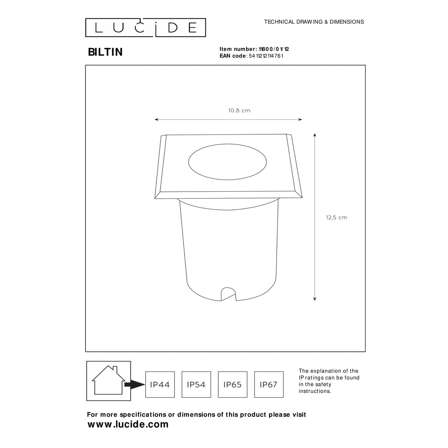 Lucide BILTIN - Deck light Indoor/Outdoor - 1xGU10 - IP67 - Satin Chrome