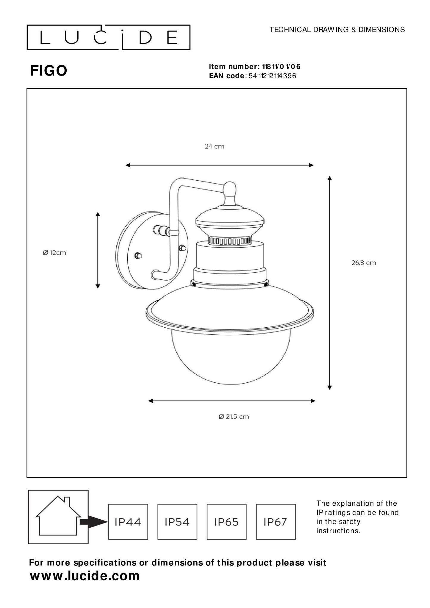 Lucide FIGO - Wall light Indoor/Outdoor - 1xE27 - IP44 - Zinc