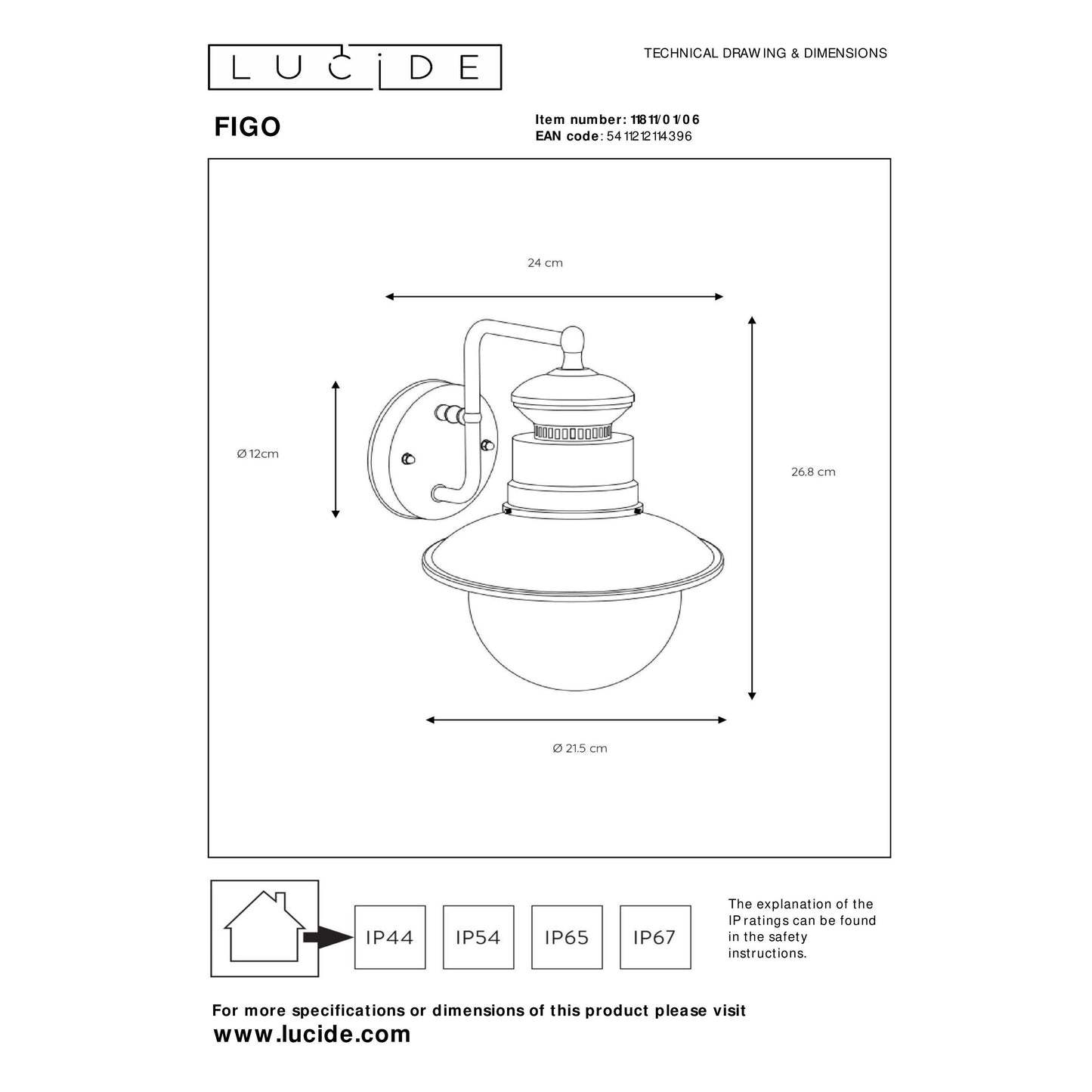 Lucide FIGO - Wall light Indoor/Outdoor - 1xE27 - IP44 - Zinc