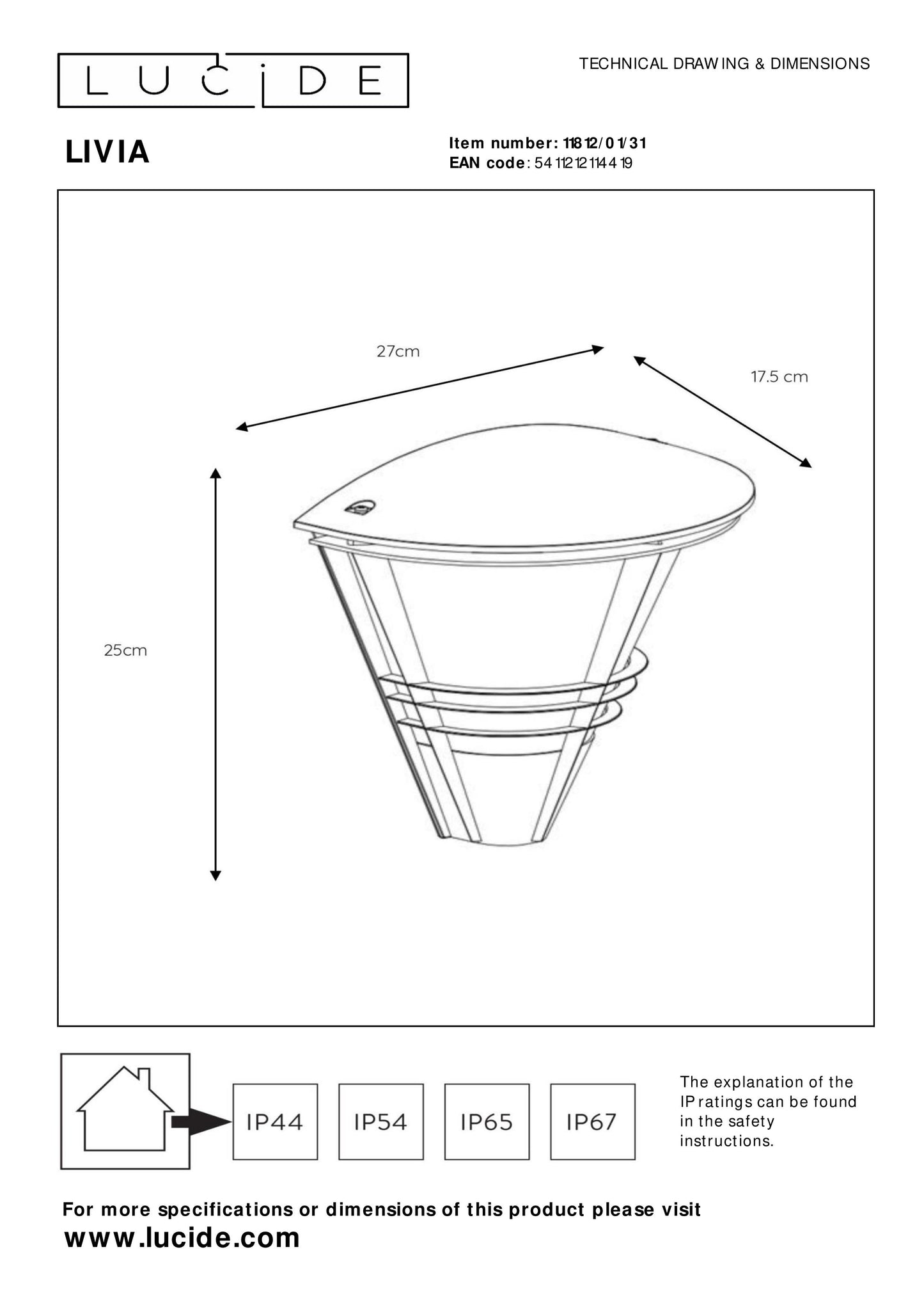 Lucide LIVIA - Wall light Indoor/Outdoor - 1xE27 - IP44 - White