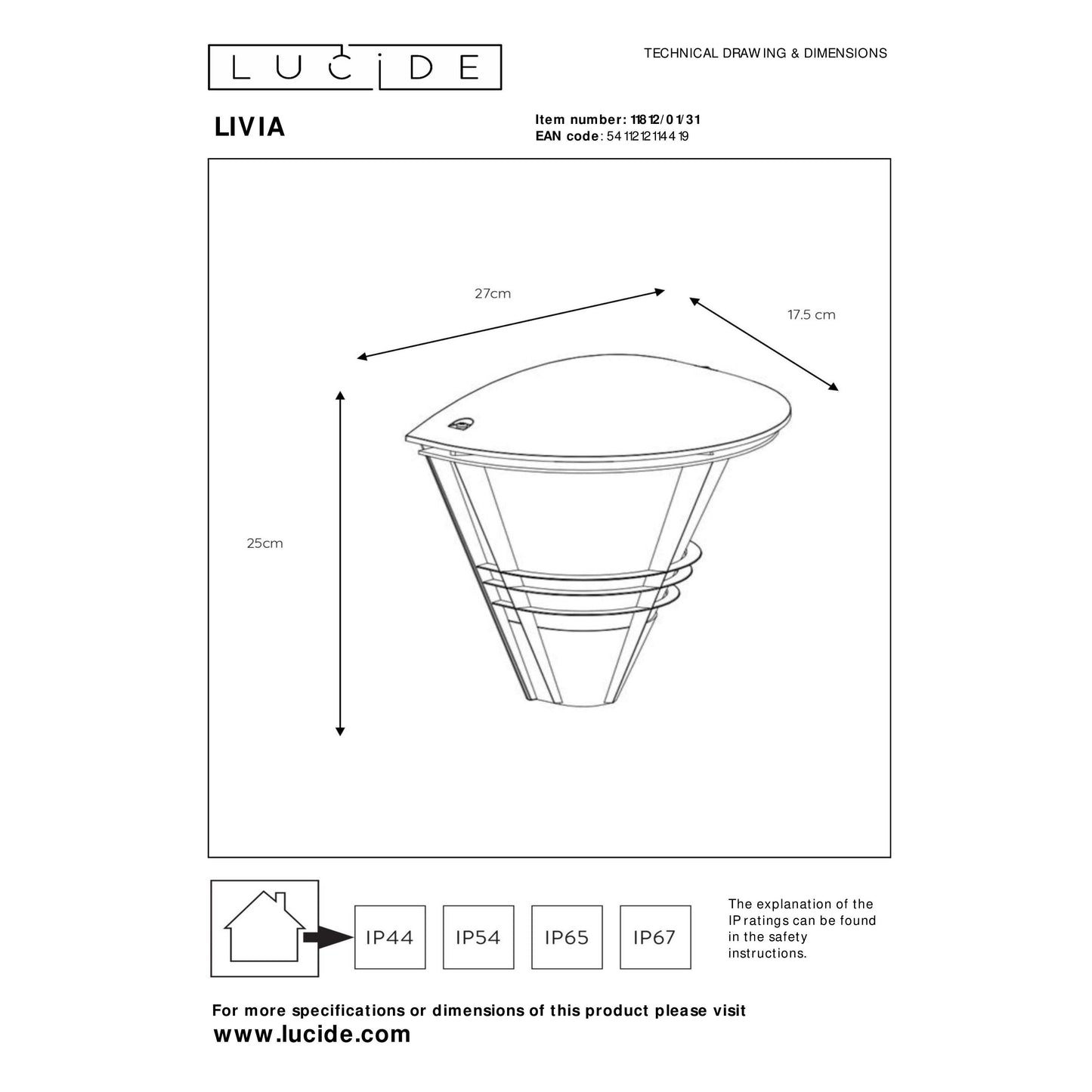 Lucide LIVIA - Wall light Indoor/Outdoor - 1xE27 - IP44 - White