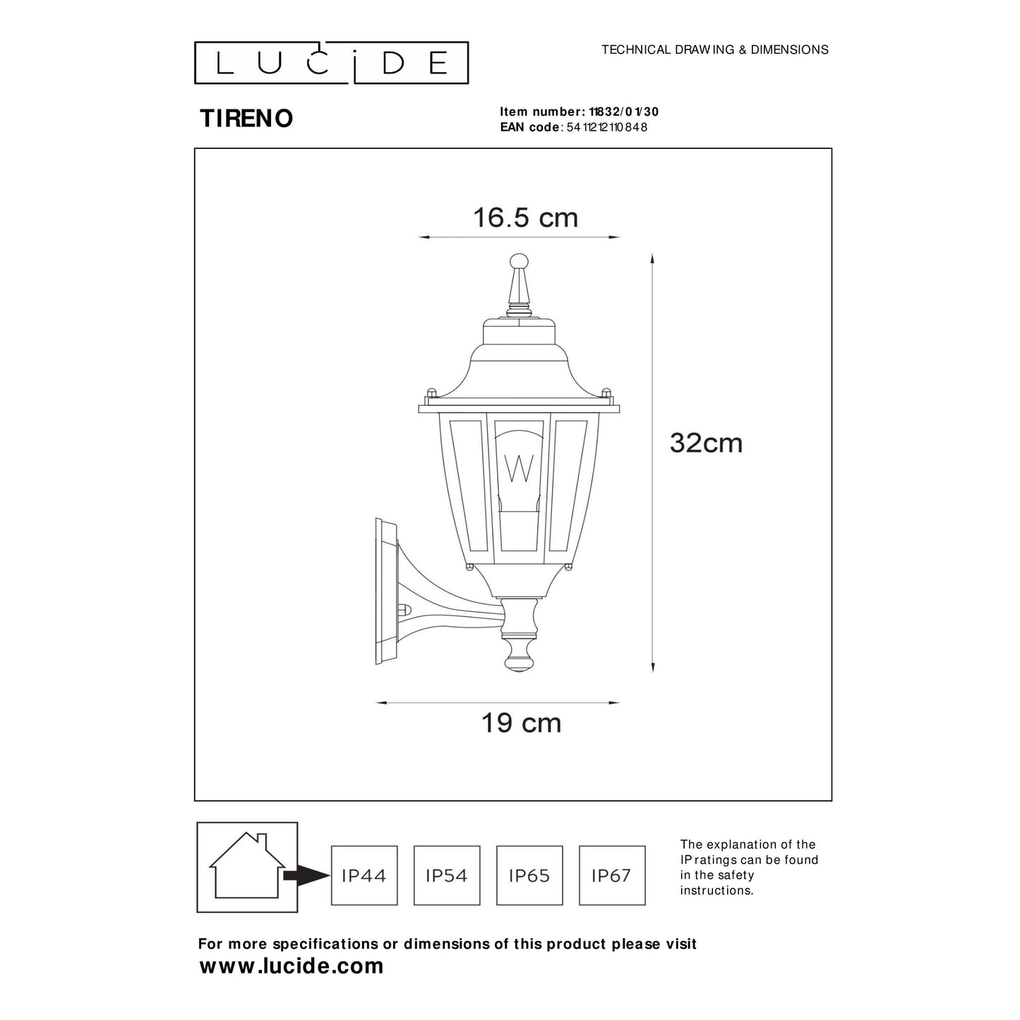 Lucide TIRENO - Wall light Indoor/Outdoor - 1xE27 - IP44 - Black